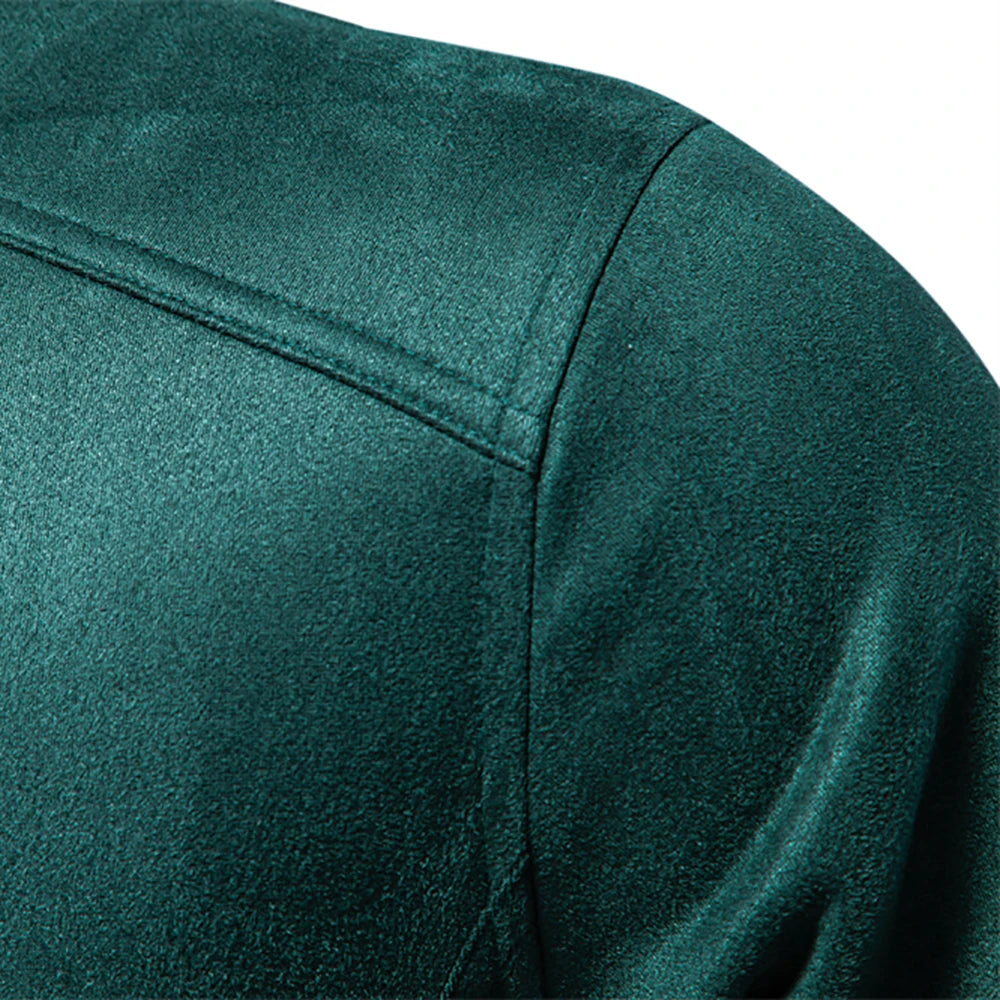 Men's Stand Collar Zip Suede Jacket Fashion Casual Business Faux Leather Trucker Jackets Coat for Men