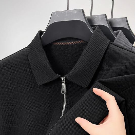 Men's Solid Colour Business Casual Autumn and Winter Jacket, Suitable For Daily Commuting, Stretchy Knitted Zip-Up Male Cardigan