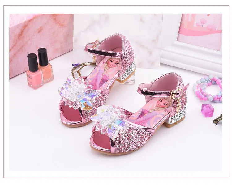 New Elsa Shoes For Girls Cartoon Leather Children Shoes Frozen Princess Kids Shoes Girl Sandals Dress Snow Queen Sandal Koreans