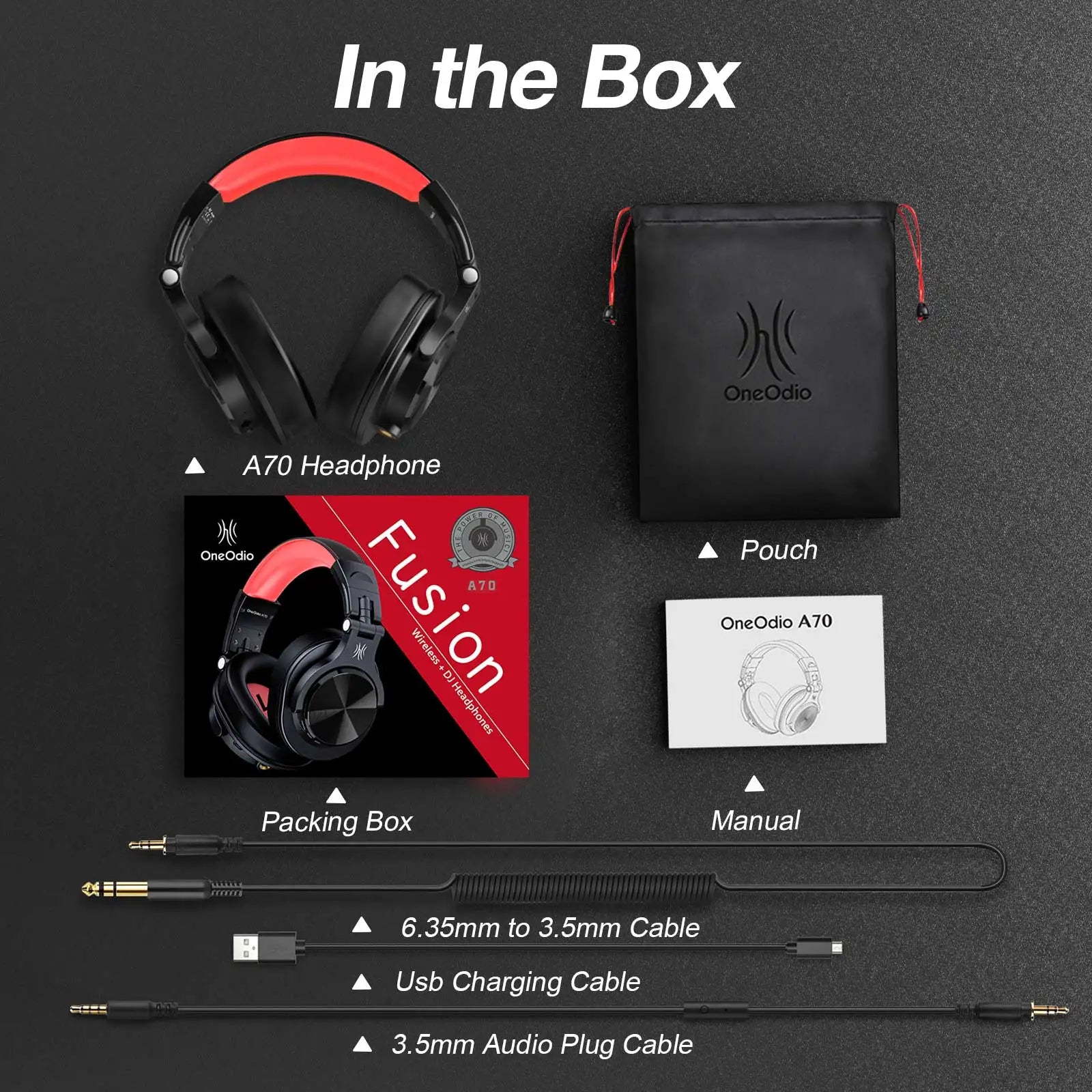 Oneodio Fusion A70 Wireless Bluetooth Headphones Bluetooth 5.2 Headphones Hi-Res Audio Over Ear 72H Playtime Professional Stud