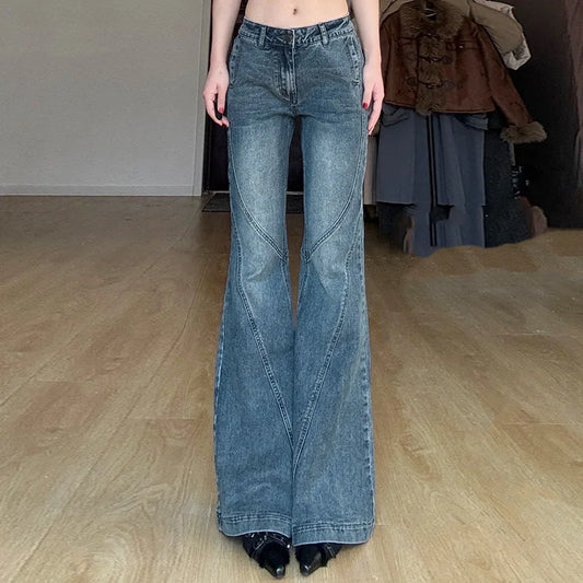 Women's Washed Denim Pants Trend Streetwear Y2K Low-Waist Flare Jeans Woman Casual All-Match Slimming Wide Leg Trousers