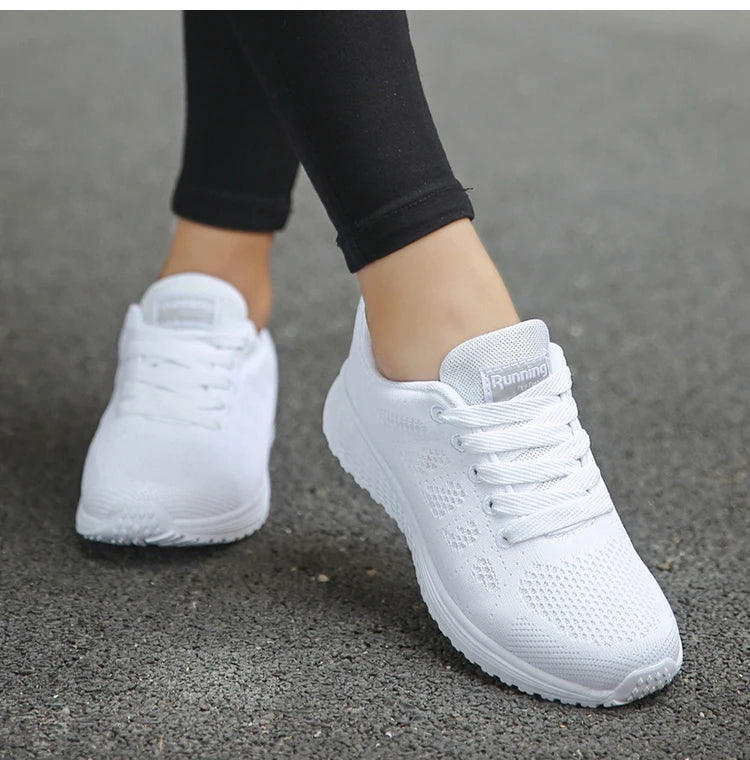Women's Sneaker 2024 New Fashion Breathable Trainers Comfortable Sneakers Mesh Fabric Lace Up Women's Tennis Shoes For Women