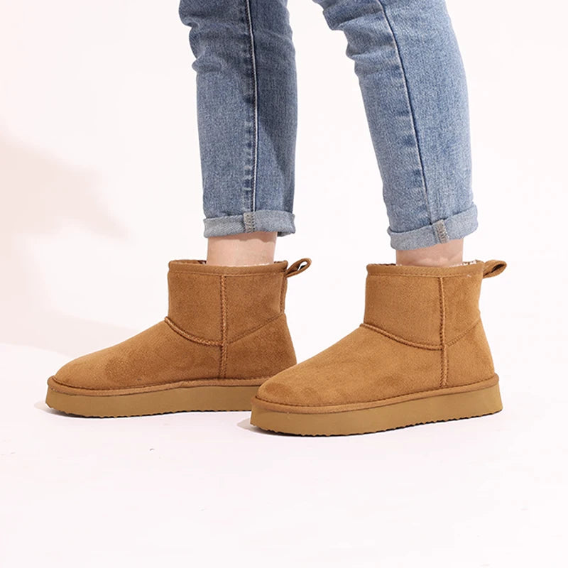 Women's Winter Classic Snow Boots Warm and Comfy Flat Furry Boots Outdoor and Indoor Non-Slip Fluffy Female Cotton Shoes