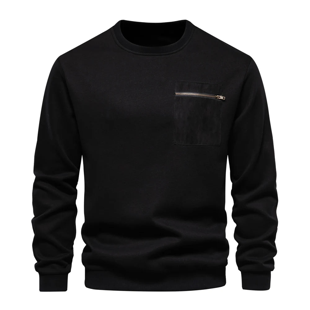 Men's Zipper Pocket Cotton Blend Sweatshirt For Casual Sport Pullover Men's Sweatshirts