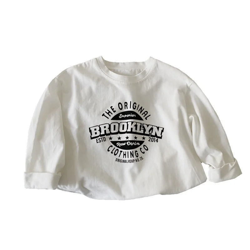 New Autumn Kids Long-Sleeved T-Shirt Girls Cute Letter Loose Fitting Tee Children Boys Handsome Tops Undershirt 2-7T Unisex