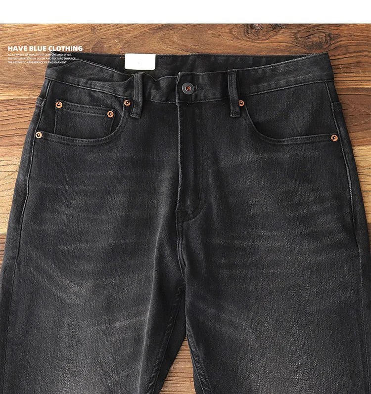 5028# 2024 Lente en herfst Nieuwe Amerikaanse retro elastische zwarte denim jeans Heren eenvoudige gewassen slanke rechte jeugd casual broek