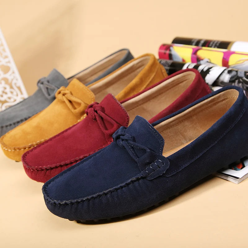New Trend Youth Driving Loafers Red Male Formal Dress Shoes Suede Leather Lazy People Walking Shoes Good Quality Moccasins Shoes