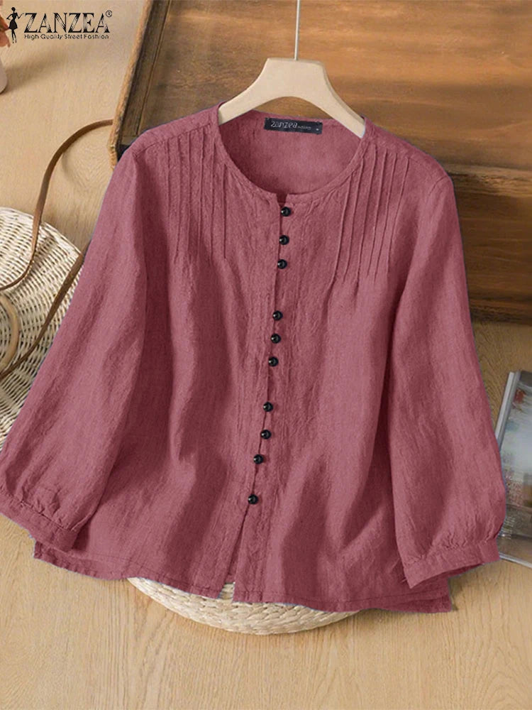 2025 Autumn Office Shirts Women Long Sleeve Buttons Blouses Casual O Neck Solid Loose Tops Female Work OL Blouses Chemise