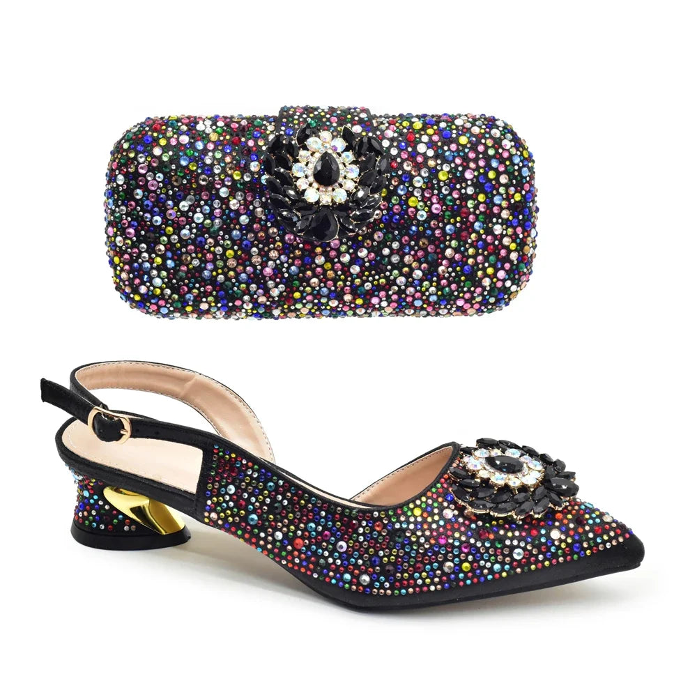 African Women Heel Shoes and Bag Party Set Italian Design with Matching Clutch Bag for Ladies' Wedding