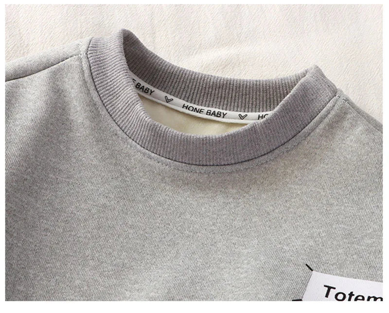 Kids Thicken Clothes Set Girls Cute Solid Colour Letters Sweatshirt + Pants Children Sports Suit Boys 2PCS Outwear 2-8T Unisex