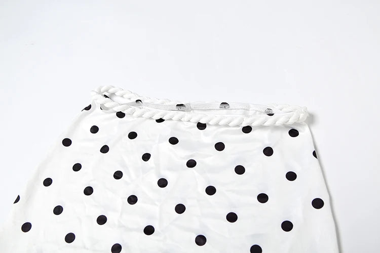 Polka Dots 2 Piece Set Women Twist Bandage Halter Hollow Camisole + Skinny Mid Skirts Street Fashion Elegant Outfits For Women