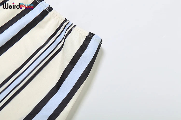 Stripe Print Women 2 Piece Set Summer Backless Low-Neck Halter Tank Tops + Skirts Fashion Vacation Streetwear Outfits