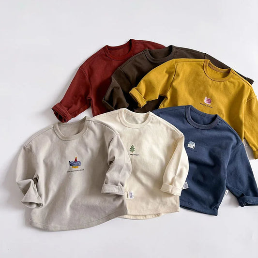 New Spring Kids Thin Style T-shirt Children Cartoon Animal Undershirts Girls Boys Outwear Tops 1-5T Unisex