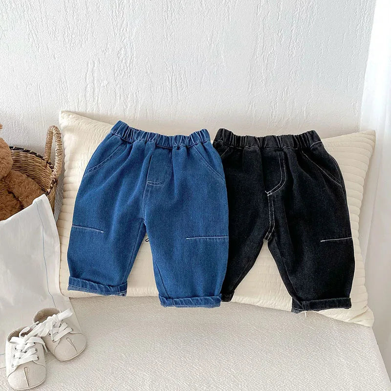 New Autumn Kids Jeans Children Girls Solid Colour Denim Blue Pants Baby Boys Cute Casual Trousers 9M-5T Unisex