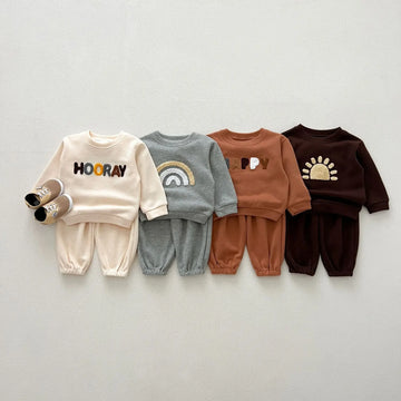 NEW Autumn Children's Clothing Pullover Set Boys Sweatshirt and Pants Girls Letter Hoodies Suit Kid's 2PCS Outfit 0-4Y Unisex