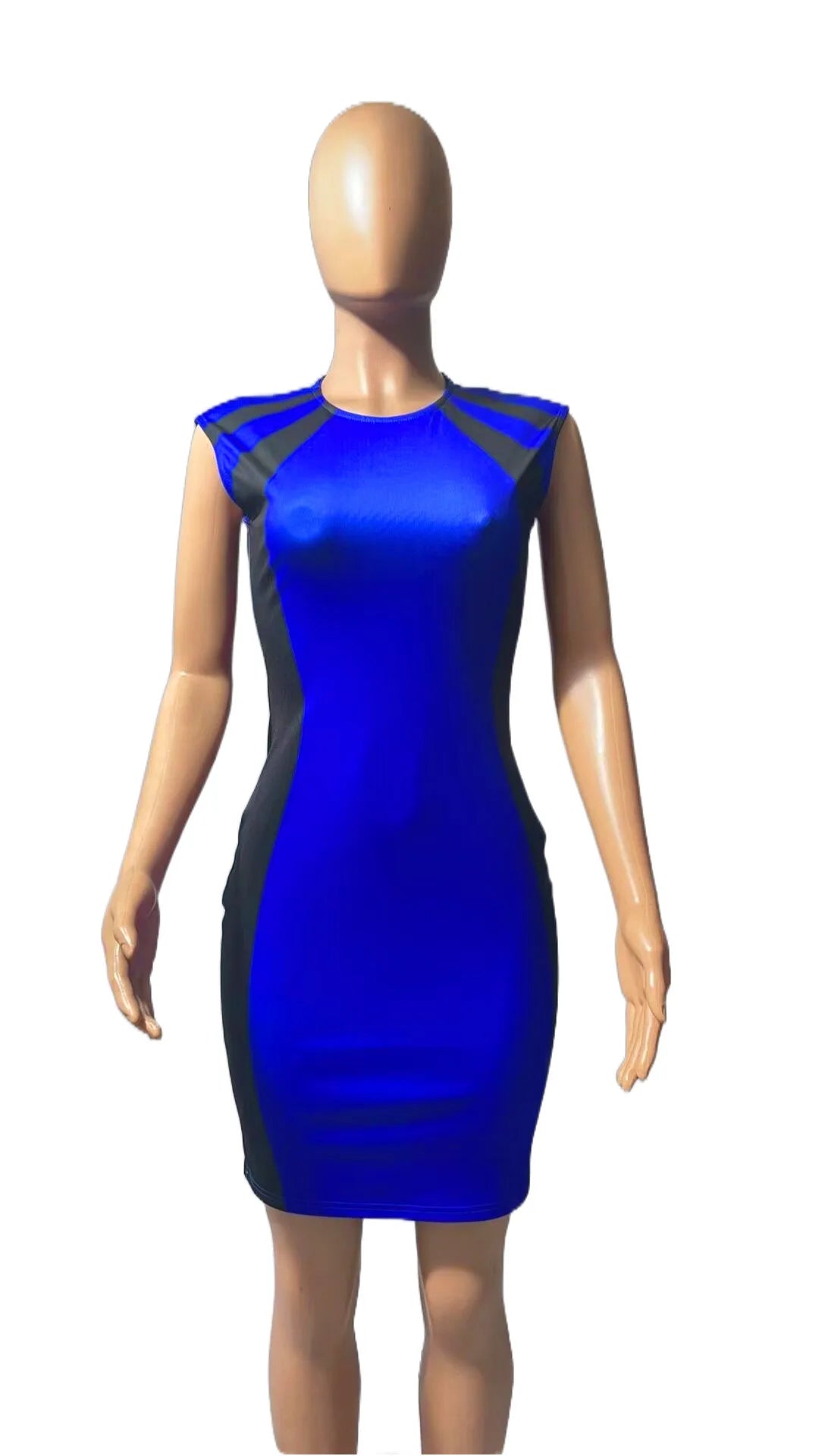 Elegant Women Party Club Dresses Summer Fashion Colorblock Round Neck Bodycon Dress Sleeveless Casual Mini Black Dress