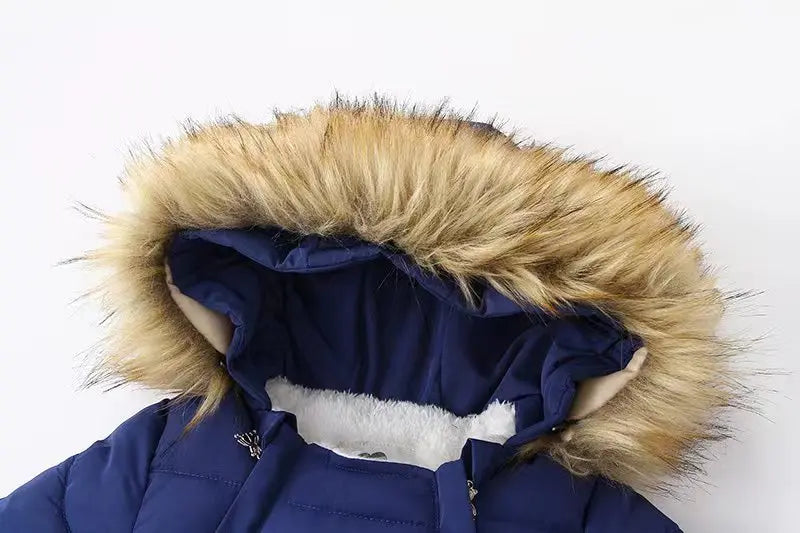 Winter Baby Rompers  Fur Lining Boys Jumpsuits Warm Fleece Padded Toddler Snowsuit Infant Outfit