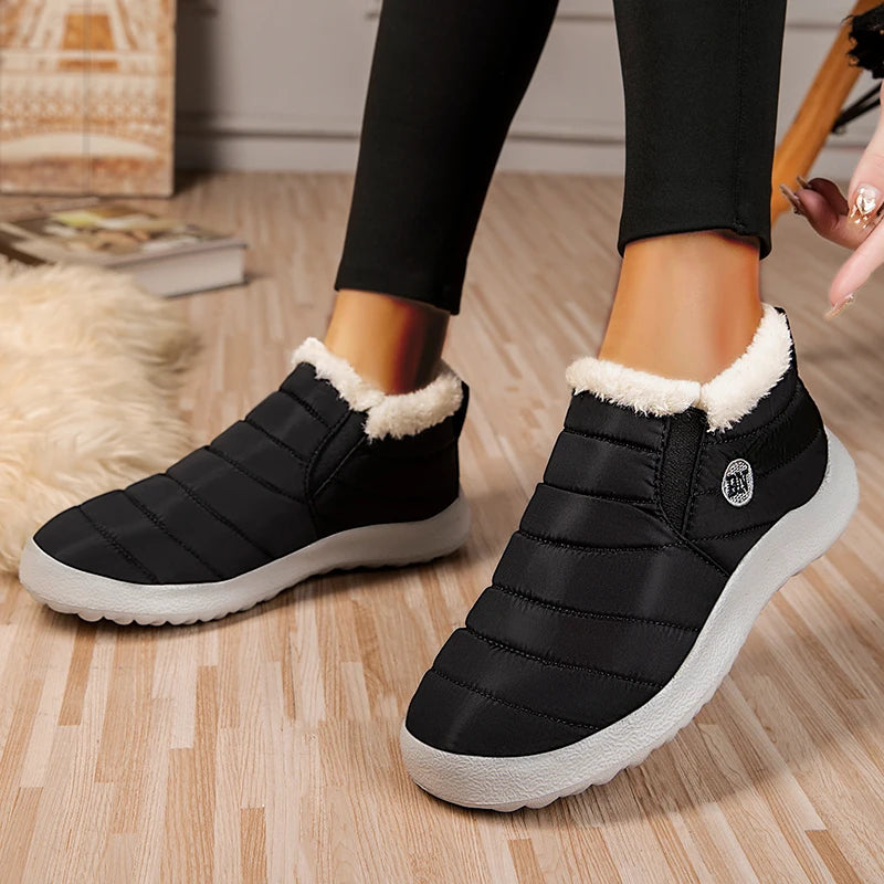 Winter Women Flats Warm Fur Black Ladies Shoes Round Toe Waterproof Shoes Sneakers Women Flat Zapatos De Mujer Shoes Woman