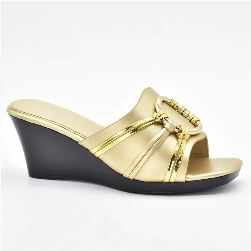 African Party Shoes Decorated with Metal Wedding Shoes for Women Bride Wedges Shoes for Women Luxury Shoes