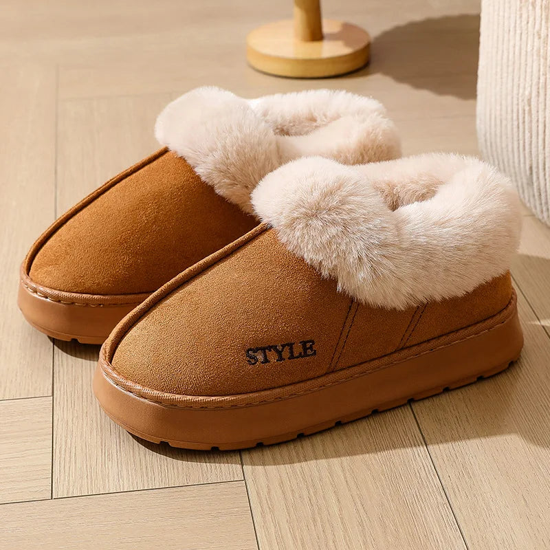 Women's Winter Warm Fuzzy Platform Slippers Suitable As Leisure Indoor and Outdoor Slides Slip On Cosy Fluffy Ladies' Snow Boots