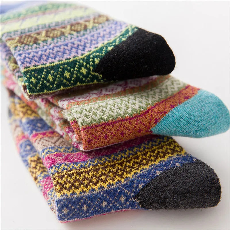 5 Pairs Winter New Warm Thicken National Wind Women's Wool Medium Tube Female Socks