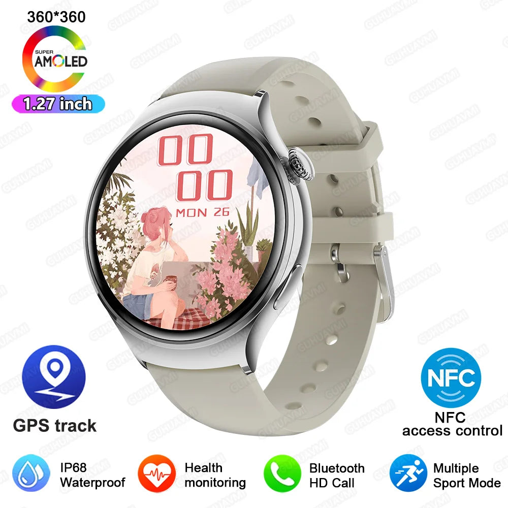 2025 Women's Fashion Smart Watch AMOLED HD Screen GPS Sport Heart Rate Bluetooth Call Waterproof Outdoor Smartwatch For Ladies