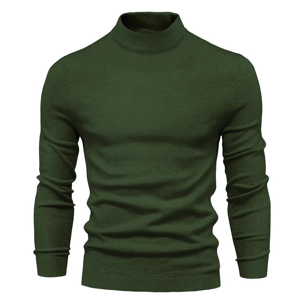 Men's Soft Mid Neck Pullover Casual Solid Colour Winter Warm Men's Sweater High Quality Pullover For Men