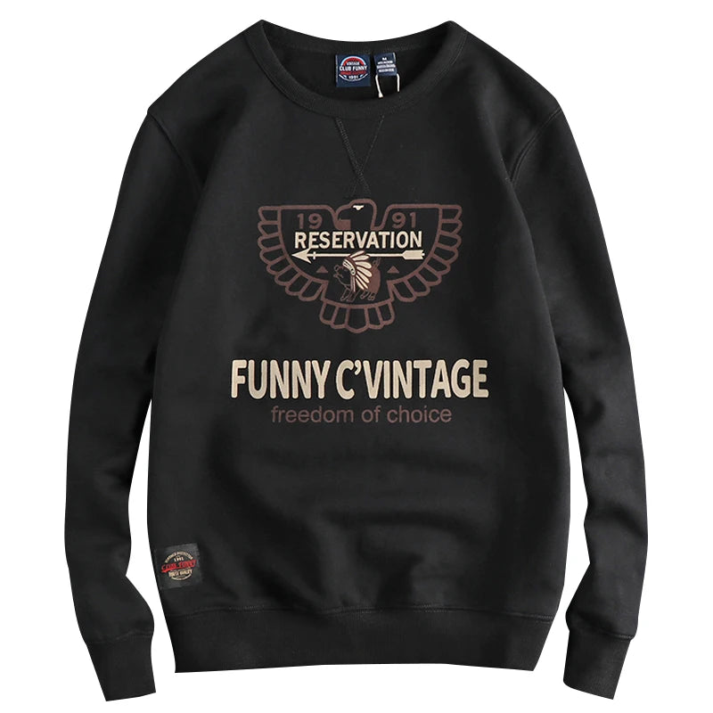 Winter American Retro 420g Thick Velvet Indian Elemet Printed Sweatshirts Men's Simple Washed Youth Casual Pullover Sportwear