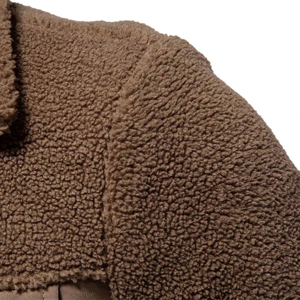 Men's Winter Warm Thick Sherpa Fleece Jacket Patchwork Fur Collar Fashion Casual Work Jackets for Men