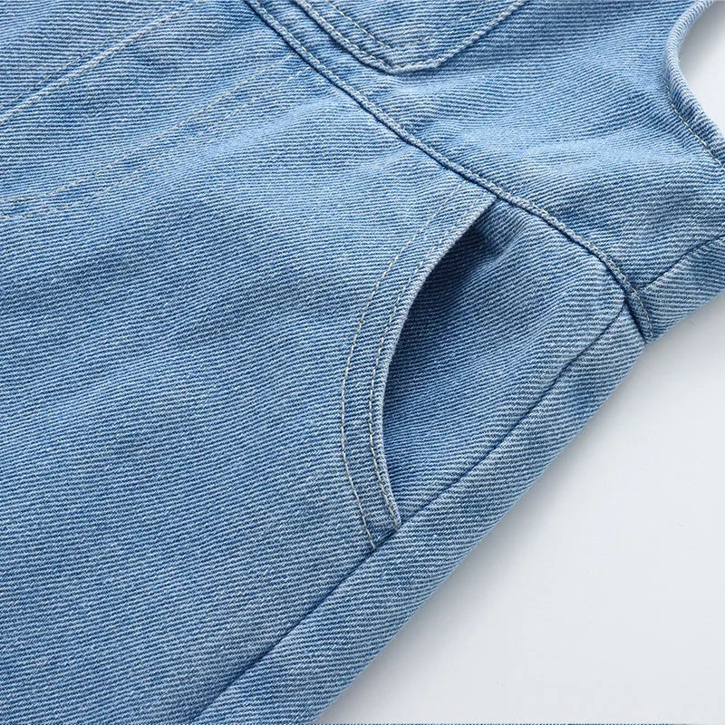 New Summer Kids Denim Overalls Girls Boys Cute Casual Loose Fit Jeans Children Outwear Pants 1-4T Unisex
