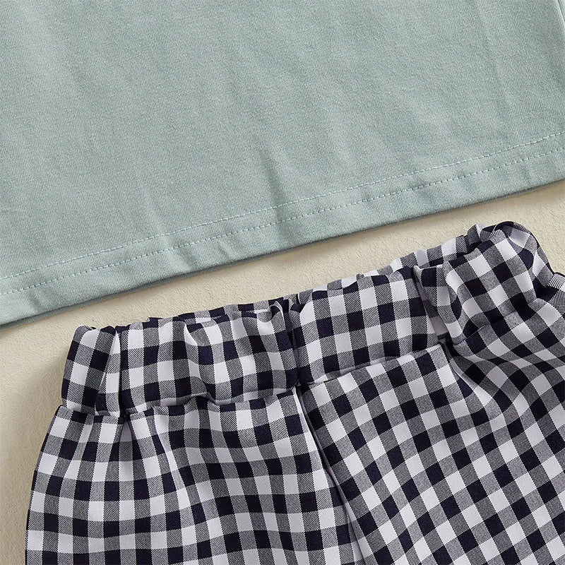 New Summer Kids Clothes Set Boys Girls Cute Patchwork Tops + Grid Short Children Casual Suit 2PCS 1-3Y Unisex