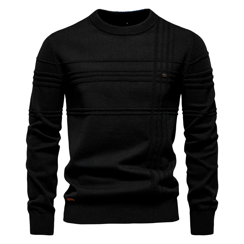 Men's Crewneck Pullover Sweater Knitted Cotton Stripped Quality Autumn Winter Warm Sweaters for Men