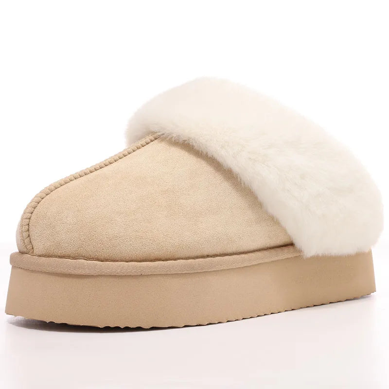 Women's Fashion Fur Winter Slippers With Thick Sole Fluffy Fuzzy Slippers and Anti-Slip Platform Slides Plush Shoes