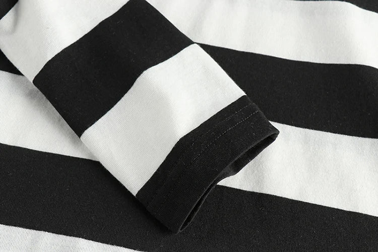 2024 Autumn New American Retro Long Sleeve O-neck Micro Chapter Striped T-shirt Men's Fashion 100% Cotton Washed Casual Tops