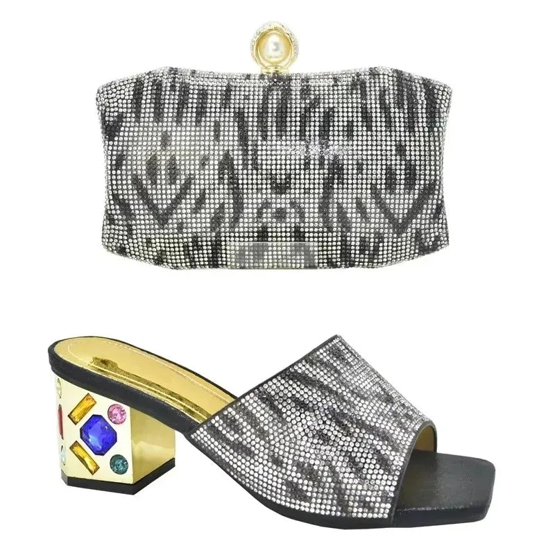 Italian Shoe and Bag Set 2025 Nigerian Women Party Shoes and Bag Set Decorated with Rhinestone Plus Size Shoes Luxury