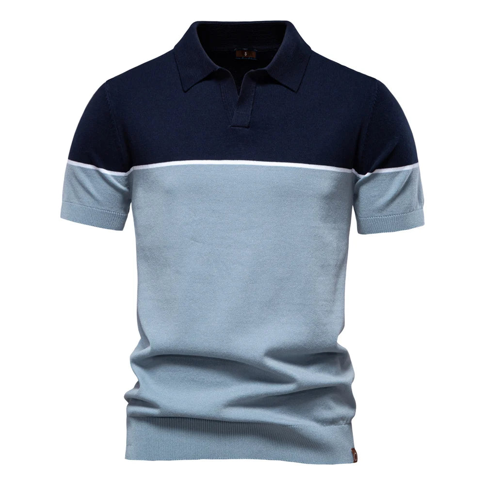 Men's Athletic V-Neck Colour Block Polo Shirt Social Event Polo Shirts for Men Contrast Sport Slim Fit Polo
