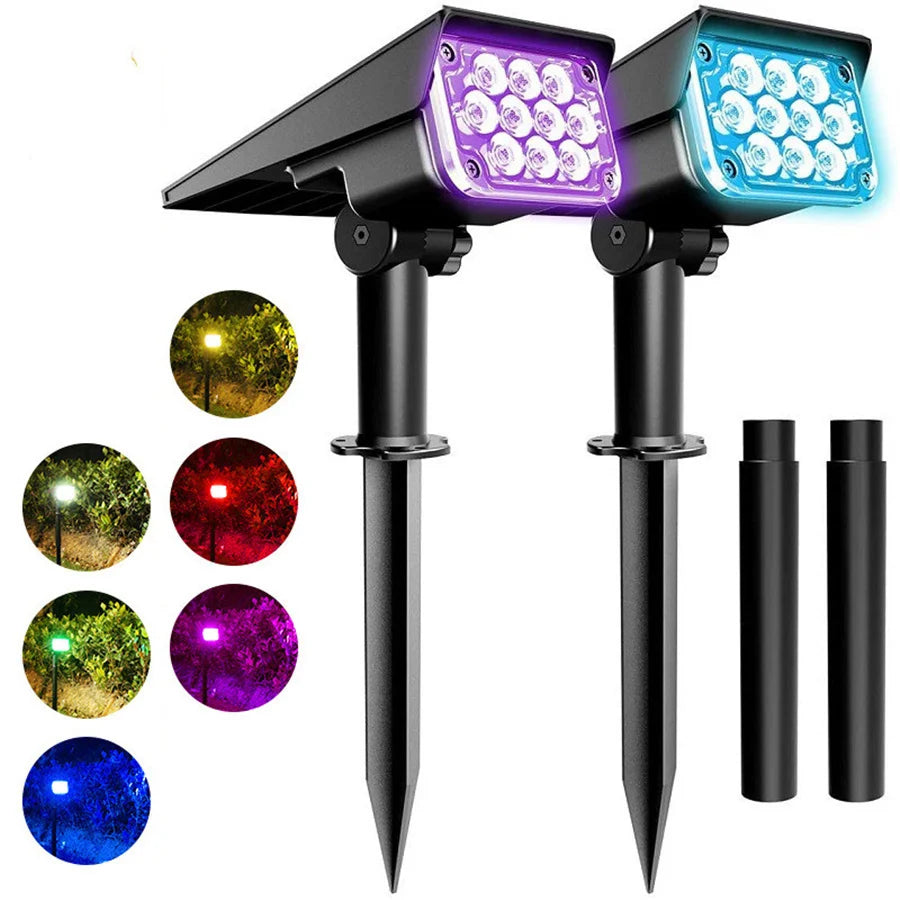 New 2 In 1 Solar Garden Light Adjustable Outdoor Wall Lamps Waterproof Super Bright Spotlights RGB Solar Landscape Lawn Lamps