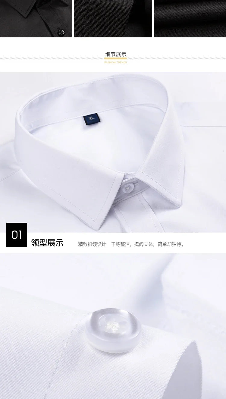 Men Short Sleeve Shirts Summer Ice Silk Light Thin Solid Business Casual Slim Fit White Shirts Classic Fashion Men Clothing