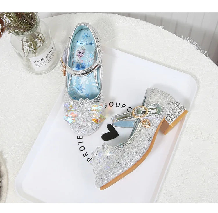 Fashion Elsa Princess Girl Shoes Frozen Cartoon Dress Shoes For Girls Fashion Party Shoes With High Heels Christmas Gifts