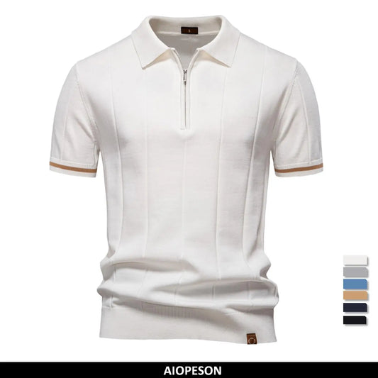 Men's Solid Colour Sport Zipper Polo Shirt Athletic Social Polo Shirts for Men Office Slim Fit Polo