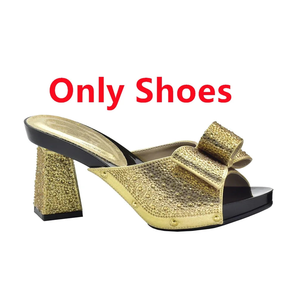 Italian Shoes with Matching Bag for Wedding Shoe and Bag Set for Nigeria Party Italy African Women Party Pumps with Rhinestone