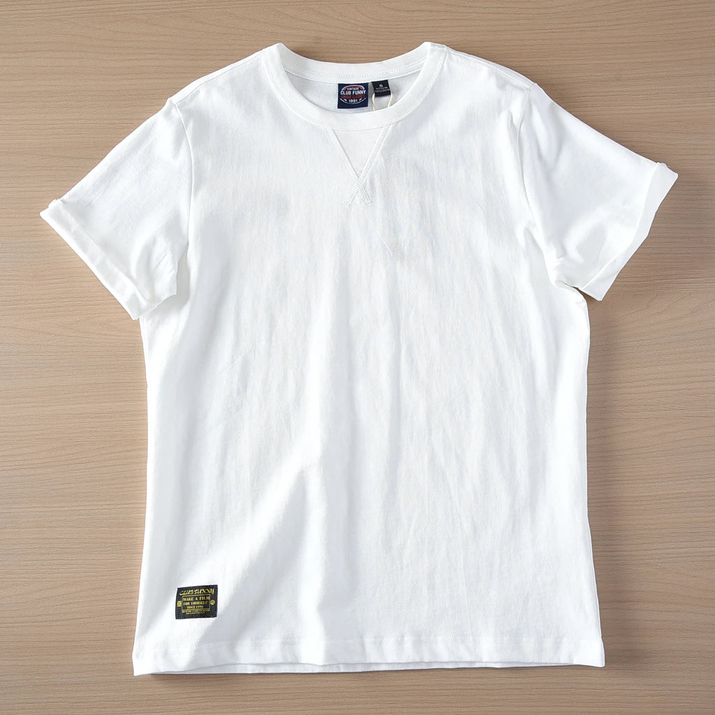 2025 Zomer Nieuw Amerikaans Retro Korte Mouw O-hals Effen Kleur T-shirt Heren Eenvoudige Mode 100% Katoen Gewassen Casual Jeugd Tops