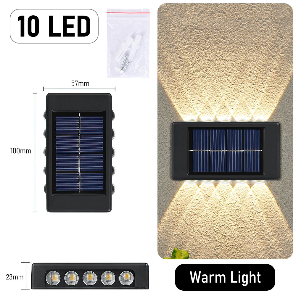 10 LED Solar Wandlamp Buiten Waterdicht Zonne-energie Licht Omhoog en Omlaag Verlicht Huis Tuin Veranda Tuindecoratie