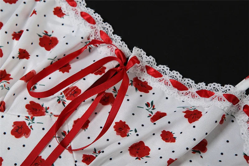 Rose Print Dress Women Square Collar Sleeveless Irregular Sweet Girl Street Fashion Birthday Party Trend Long Bodycon