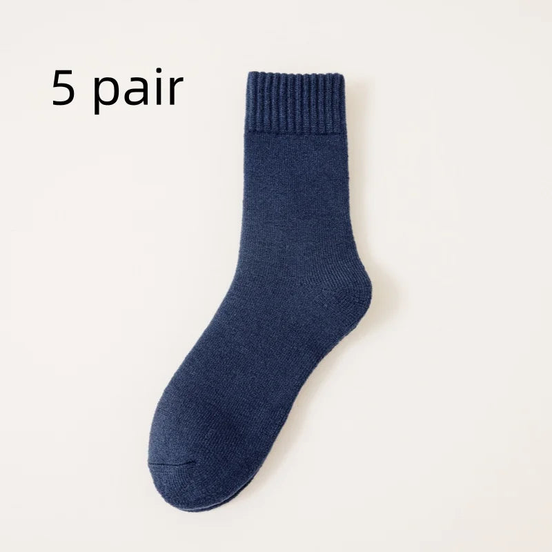 5 Pairs Men's Merino Wool Socks Winter Thickened Warm Cashmere Socks Fashion Solid Colour Terry Socks