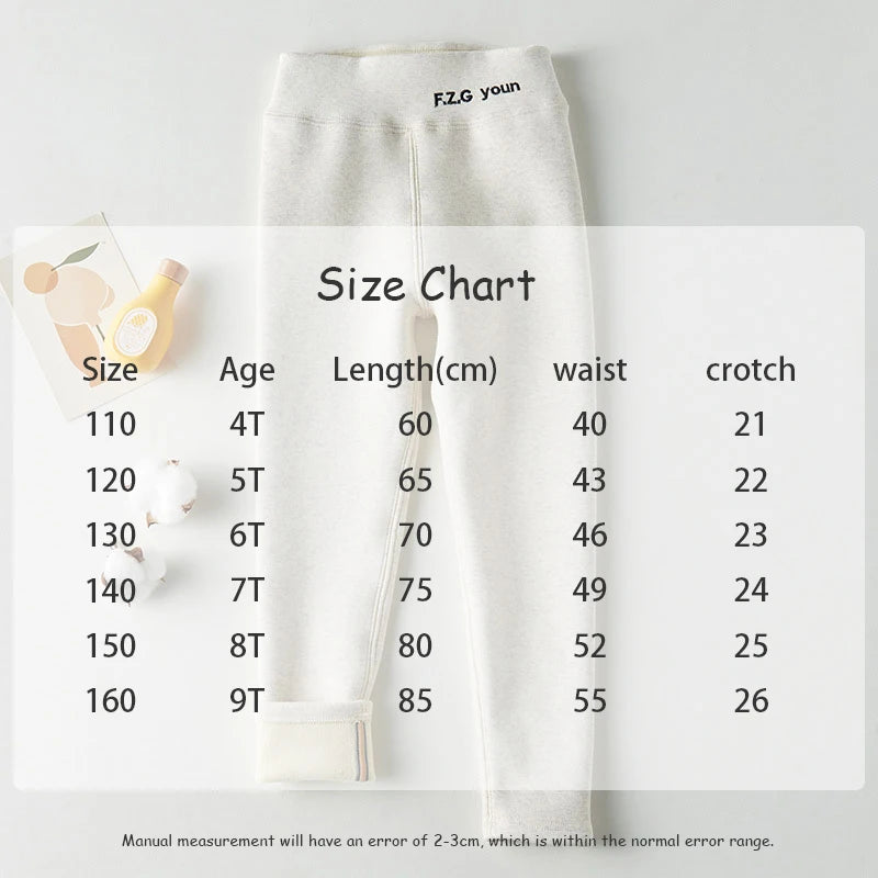 New Winter Girls Thickened Leggings Casual Slim Warm Pencil Pant Plus Velvet Stretch Children Trousers 4-6Y Girls
