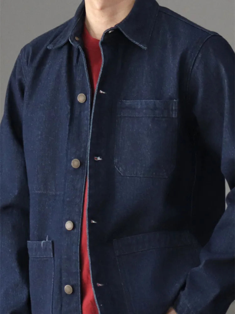 Spring Autumn New American Retro Heavyweight Denim Cargo Jacket Men's Fashion Pure Cotton Washed Multi Pocket Casual Coat