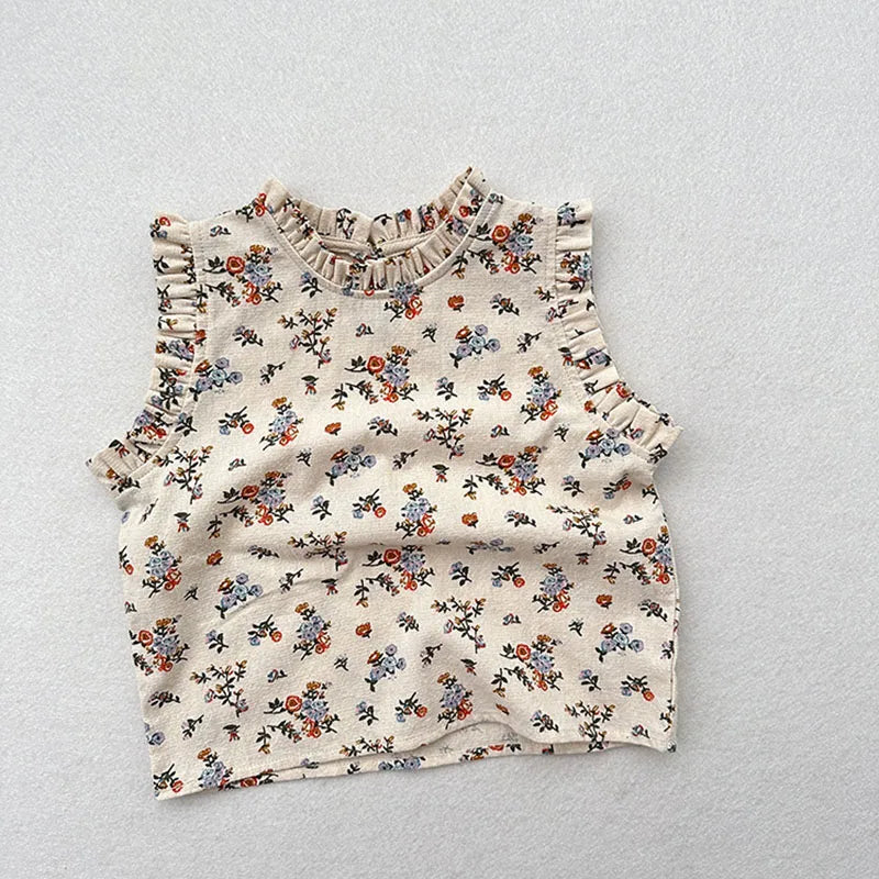 Summer Kids Vest Girls Boys Sweet Floral Sleeveless Tops Children Outwear Clothes 1-6T Unisex
