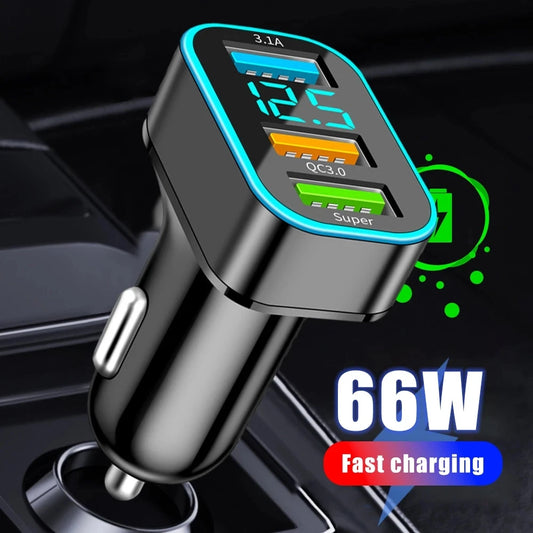 66W Autoladegerät 3 Ports USB Auto Zigarettenanzünder Schnellladeadapter für Autotelefonladegerät für HUAWEI iPhone Samsung Xiaomi