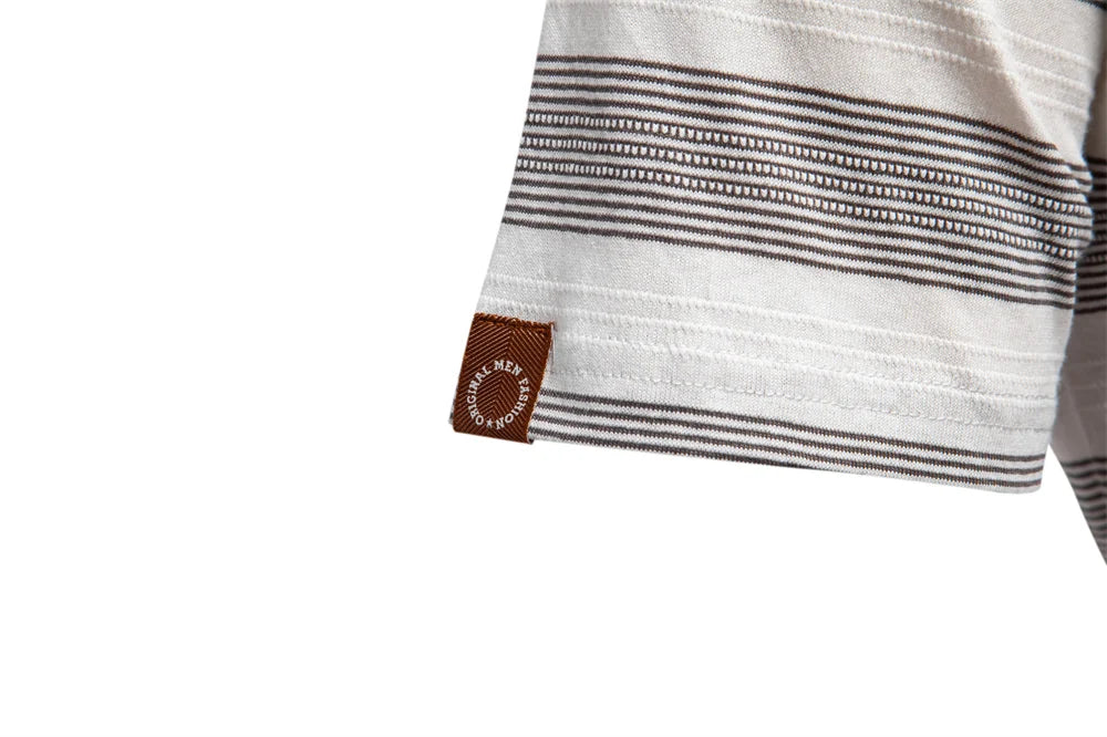 2025 New Summer Striped V Neck Cotton Polo Shirts for Men Breathable Short Sleeve Casual Knit Shirts Comfort Fit